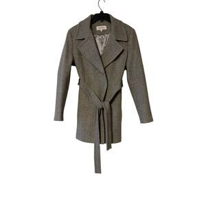 Calvin Klein NWOT Wool Blend Double Breasted Gray Snap Tie Front Coat Womens 12